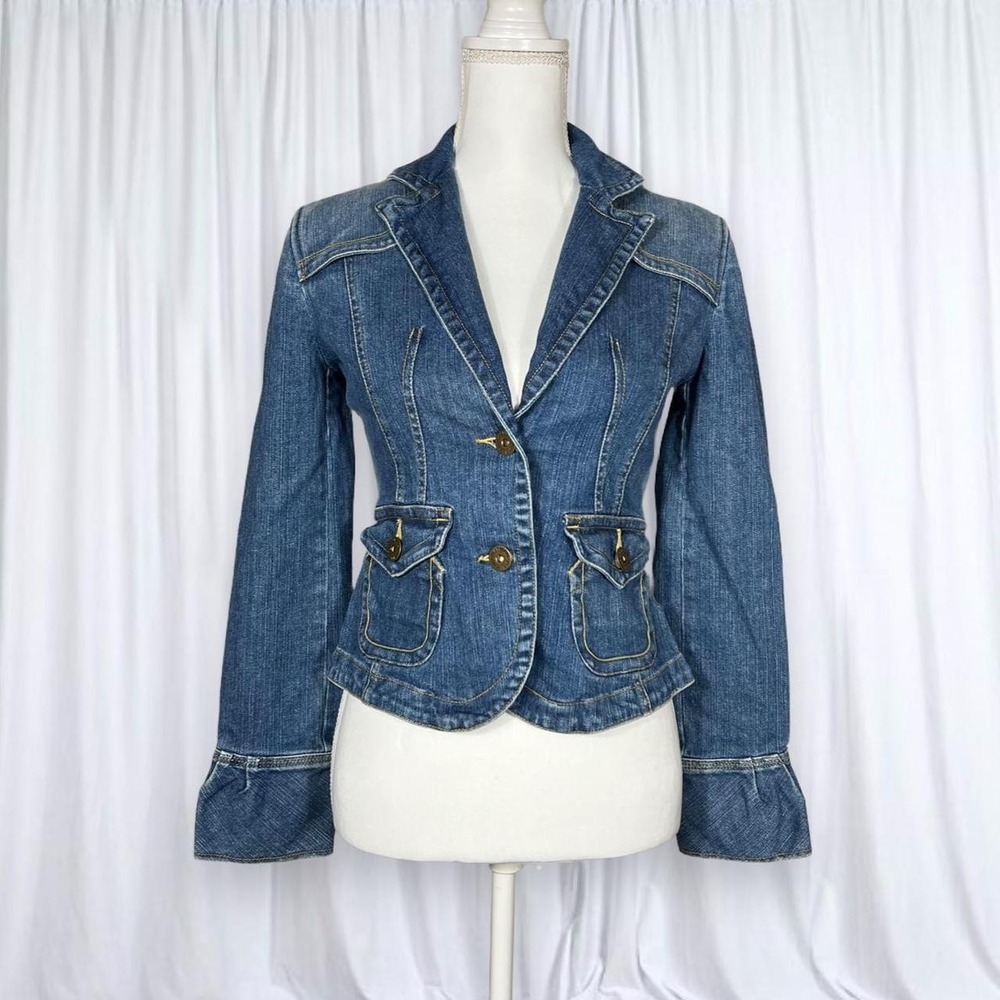 DKNY Vintage Structured Denim Double-Breasted Blazer Jacket XS